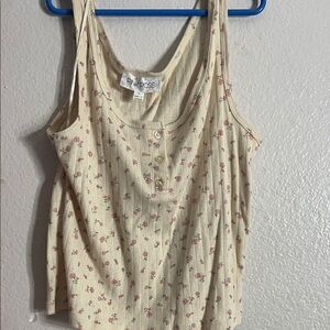 Pink Rose Beige Floral Tank Top